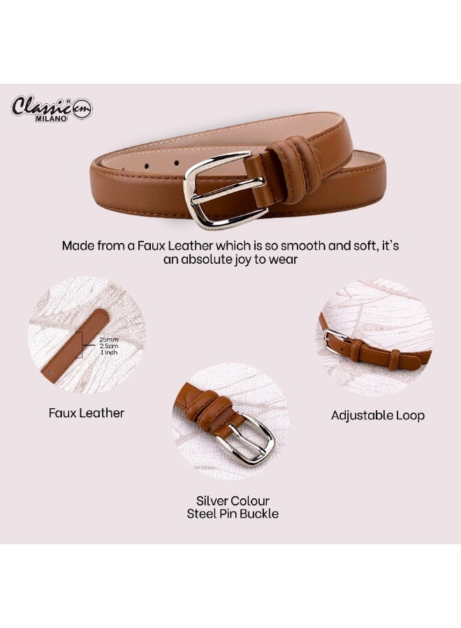 Classic Milano Women's Belt with Gift Box | Faux Leather Ladies Belt for Dresses, Jeans & Gowns | Stylish Womens Belt | Adjustable Girls Belt | Belt for Women with Elegant Buckle - Image 4